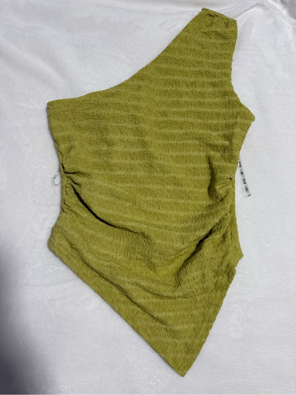 One-Shoulder Olive Green Textured Top